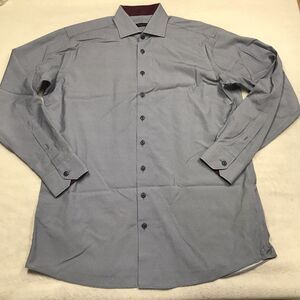 PROPER CLOTH Reda Shirt Men XL Blue Zig Zag Print 100% Merino Wool Flip Cuff